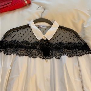 Red Valentino white blouse with sheer black lace.